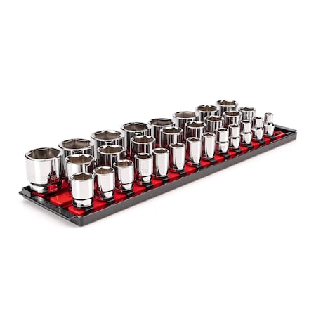 Tekton 1/2 Inch Drive 6-Point Socket Set with Rails, 29-Piece (10-38 mm) SHD92124